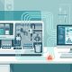 Ilustración de un analizador de laboratorio conectado a un sistema LIMS con una alerta en la conexión